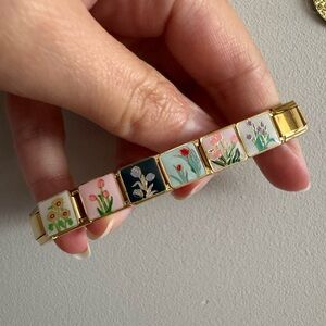 Vintage Italian Charm Bracelet with Floral Enamel Tiles
